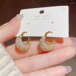 Hoop Earrings 14K Gold Plated Korean Fashion Jewelry Exquisite Copper Inlaid Zircon U-shaped Bag Luxury Women's Party Accessories