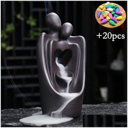 Fragrance Lamps Y Purple Sand Backflow Incense Ceramic Love Holder Smoke Waterfall Aromatherapy Stove Home Tea Decoration Crafts Dro Dhafc