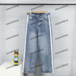 xinxinbuy Men women designer pant Side Ribbon stripe pockets Denim 1854 Spring summer Casual pants black blue gray XS-3XL