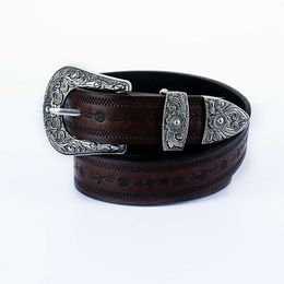 Unisex Luxury Western Buckle Embossed Craving Cowgirl Cowboy Full Grain Leather Belt