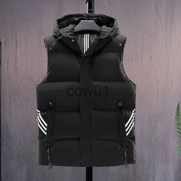 Men's Vests Men Hooded Vests Black Korean Fashion Heated Sleeveless Padded Jacket Casual Male Coat Autumn Winter Warm Creamy-white Waistcoat J231111