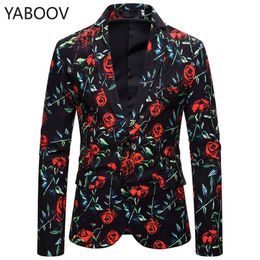 Men's Suits & Blazers Suit Jackets Casual Rose Print Long Sleeve Two Button Men Blazer Hombre Coat Jacket Tops