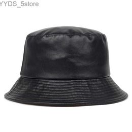 Wide Brim Hats Bucket Hats bucket hat faux leather bucket hats PU leather solid top men's and women's fashion bucket cap Panama fisherman caps YQ231111