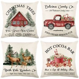 Christmas Decorations Linen Pillow Cover 45x45cm Throwing Box Winter Decoration Home Tree Deer Sofa Cushion 231110