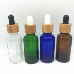 Clear/Amber/Blue/Green/Black 30ml Glass Dropper Bottles For Essential Oil with Bamboo Cap