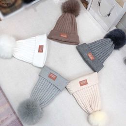 Brand Newborn Crochet Hats winter Parent-child products designer kids hat fur ball decoration Knitted baby caps Nov10