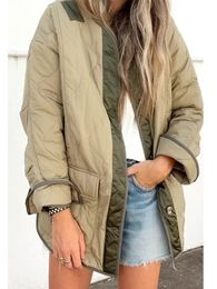 Women's Jackets 2023 Casual Autumn Winter Women Quilted Cotton Jacket Coat Vintage Solid Color Long Sleeve Oneck Pocket Office Lady 231110