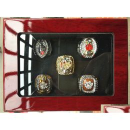 5Pcs Clemson Tigers National Championship Ring Set With Wooden Display Box Case Fan Gift Wholesale Drop Delivery Dhro6