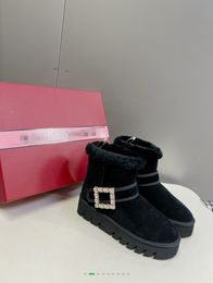 RV2023Autumn and Winter high-quality Boots woman boots Crystal square buckle buckle with wool edge patent leather bare boots girl boot Christmas Gift simbakids