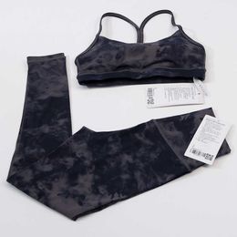 LU-010 Tie-dyeing set double-sided matted yoga suit sports women's tight pants bra underwear fiess fashion gym clothes