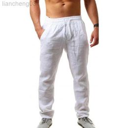 Men's Pants Hot Men Cotton Linen Trousers Solid Colour Elastic Waist Loose Long Trousers Men's Hip-hop Breathable Casual Pants Pantnes W0411