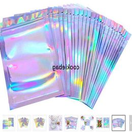 100 Pieces Resealable Smell Proof Bags Foil Pouch Bag Flat laser Colour Packaging for Party Favour Food Storage mylar Fgane