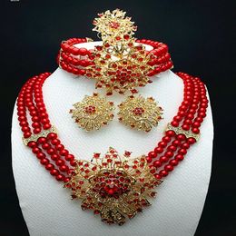 Wedding Jewellery Sets Longqu 7 day delivery US Dubai Colourful African Beads Necklace Nigerian Party red Bead Design Sisters gifrs 231110