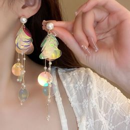 Dangle & Chandelier Sequined pearl tassel earrings small fresh and sweet Mori earrings