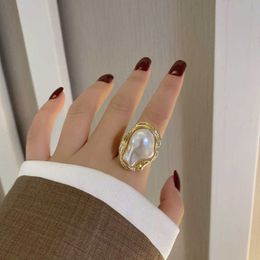 Band Rings Fashion Geometrical Irregular Baroque Pearl Ring for Women Vintage Open Adjustable Index Finger Rings Party Jewelry P230411