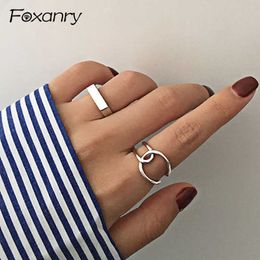 Band Rings Foxanry Minimalist Silver Colour Finger Rings Charm Women Girl Thai Silver Jewellery New Fashion Cross Twining Handmade Ring P230411