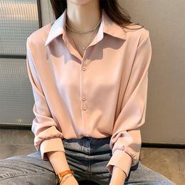 Women's Blouses & Shirts Korean Style Women 2023 Spring Summer Long Sleeve Chiffon S-3XL Single Breasted Loose Ladies Office ShirtWomen's
