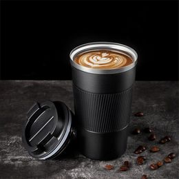 Water Bottles Coffee Vacuum Cup Stainless Steel Thermal Mug Tea Milk Beer Thermo Bottle With Nonslip Case Travel Leakproof Flask 230410