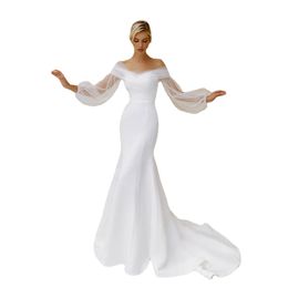 SoDigne Simple Mermaid Wedding Dress Off The Shoulder Long Sleeves Backless Boho Wedding Gown Bridal Dress Robe De Mariee
