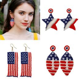 Dangle Chandelier Felt Back Crystal Seed Beaded American Flag Earrings Creative Independence Day Statement Earrings Boutique Jewelry Wholesale Z0411