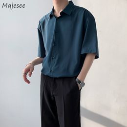Men s Casual Shirts Social Business Men Summer Loose Korean Fashion Baggy Solid All match Simple Streetwear Camisa Homme Basic Top 230411