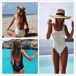 Women's Swimwear Women One Piece Swimsuit Solid Basic White Backless Monokini Bodysuit Push Up Tummy Control Bathing Suit