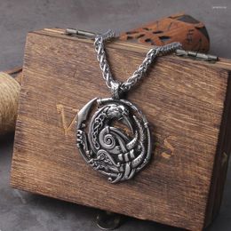 Pendant Necklaces Celtic Knot Necklace Stainless Steel Viking With Odin Raven In Nordic Style Packed Wooden Box As Gift