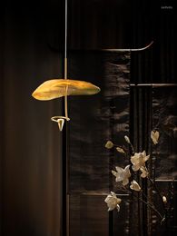 Pendant Lamps Chinese Vintage Zen Art Lotus Leaf Lights Gold Lustre Decor Copper Hanging Lamp Restaurant Tea Room Store Study Bar