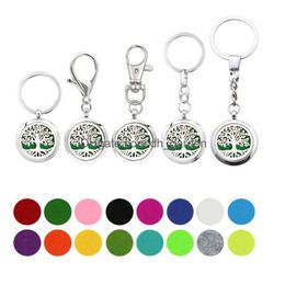 Key Rings 5Pcs/Lot Tree Of Life Essential Oil Aroma Diffuser Per Locket With Lobster Clasp Keychain Keyring Pads Colour Rando Dhgarden Dho2X