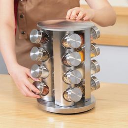 Kitchen Storage 16 Holes Rotating Spice Rack Temperos Condimentos Shelf Stainless Steel Seasoning Jar Set Supplies