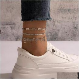 Anklets 3Pcs/Sets Trendy Tassel Anklets For Women Sier Color Alloy Metal Hollow Geometric Foot Chain Bohemian Jewelry Drop De Dhgarden Dh5Bn