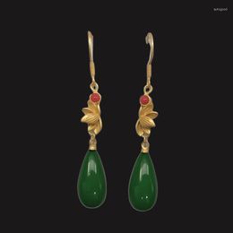 Dangle Earrings Jade Water Drop Designer Green Accessories Chalcedony Natural Talismans Jewelry Chinese Fashion Women 925 Silver