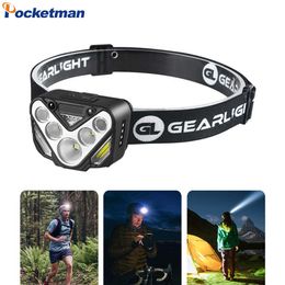 Head lamps LED Headlamp Super Bright Rechargeable Headlight Smart Motion Sensor Head Lamp Waterproof Head Front Light Head Flashlight P230411