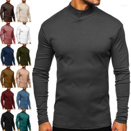 Men's T Shirts Autumn Thickened Warm Long-sleeved T-shirt Men's Bottoming Shirt Cotton Close-fitting Half-high Collar Male Thermal