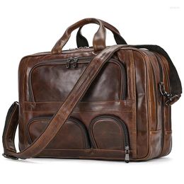 Briefcases Double Zipper Leather Travel Briefcase Men Male Business Bag For 17 Inch Laptop Computer Trip On Wheels