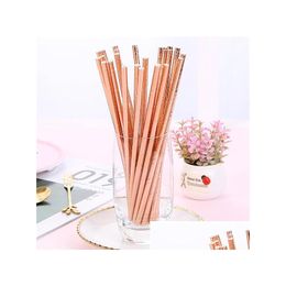 Disposable Cups Straws Beautif 25Pcs Rose Gold Pattern Paper Sts Juice Cocktail Drinking St For Birthday Bar Pub Jungle Pa Dhocb