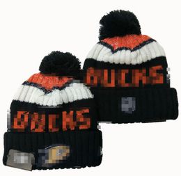 Men's Caps Ducks Beanies Anaheim Beanie Hats All 32 Teams Knitted Cuffed Pom Striped Sideline Wool Warm USA College Sport Knit Hat Hockey Cap for Women's A0