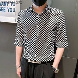 Men's Casual Shirts Brand Plaid Shirts Men Half Sleeves Slim Streetwear Casual Shirt Male Office Dress Shirts Social Party Tuxedo Blouse W0410