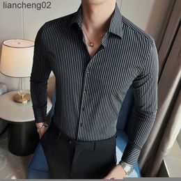 Men's Casual Shirts 2022 Autumn Stiped Shirts For Men Long Sleeve Slim Casual Business Dress Shirts Big Lapel Streetwear Social Party Tuxedo Blouse W0410