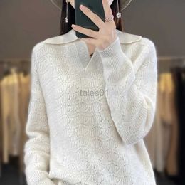 Women's Sweaters Luxurious Pure Cashmere Women s Collar Sweater with Hollow Flower Design Autumn Winter New Arrival zln231111