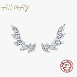 Stud Ailmay Genuine 925 Sterling Silve Fashionc Luxury Feather Wings Design Sparkling Zircon For Women Wedding Engagement Jewellery 230410