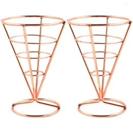 Flatware Sets 2 Pcs Cone Snack Holder Appetiser Serving Racks Fries Metal French Stand Stainless Steel Basket