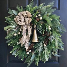 Decorative Flowers Wreaths Autumn Rattan Christmas Pine needles Cone Bells Fall Front Door Garland for Wall Home Thanksgiving Decor Ornament 230410