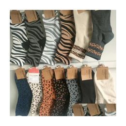 13 Colours Leopard Print Socks Accessories For Girls Woman Autumn And Winter Warm Mid-Waist Sock Animal Textured Drop Delivery Dh2Lf