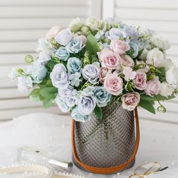 Decorative Flowers 10 Heads Mini Rose Artificial Flower Bouquet Wedding Scene Layout Home Decoration Fake