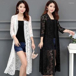 Women's Jackets 2023 Summer Lace Female Cardigan Mid-length Mesh Shawl Loose Over-the-knee Sun Protection Clothing Women Oversize