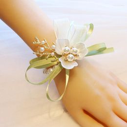 Decorative Flowers Fashion Pearl Wedding Decoration Mariage Wrist Corsages Hand Flower Silk Lace Artificial Brides Bridesmaid