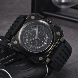 2022 New mens watch Quartz Watch bell brown leather black rubber Strap ross five hands Top Quality