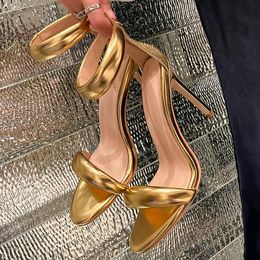 Sandal Concise Style One strap for Girls Sexy Stiletto Heel Back Zip Cover Heels Summer Sandalias Gold 230411