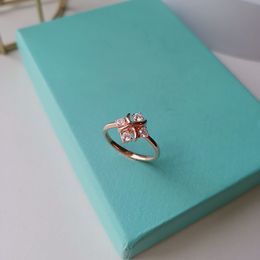Silver rose Gold flower stones T plating wedding engagement rings for women lovers couple classic Luxury ring diamond size 7 8 9 Christmas Party gifts girls Bridal set